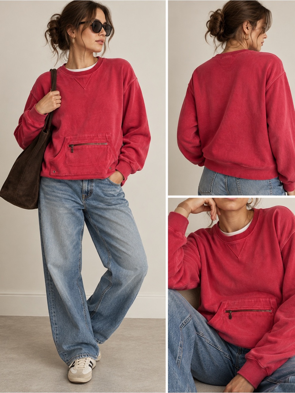Tommy Bahama Pink Cotton Crewneck Sweatshirt XL Kangaroo Zip Pocket